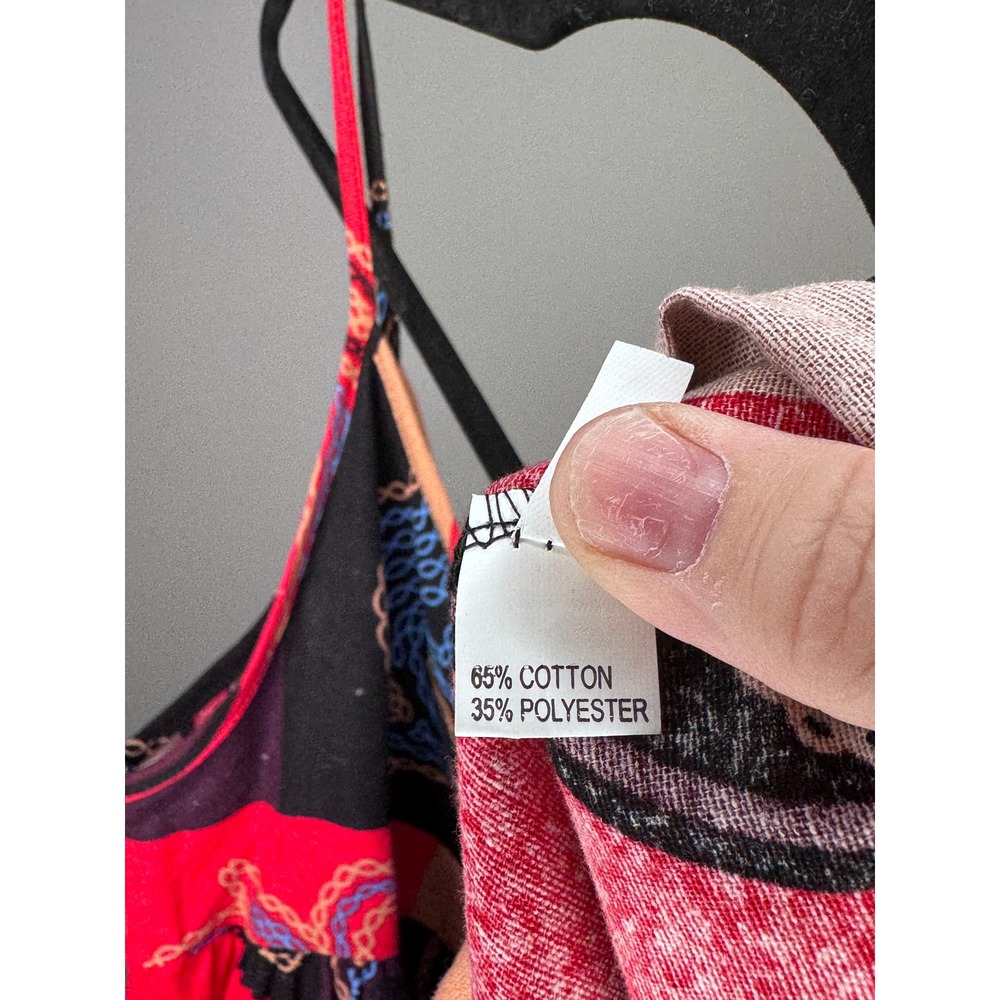Boho Patchwork Tiered Maxi Dress Red Black Animal Print Pockets Large - Picture 5 of 6